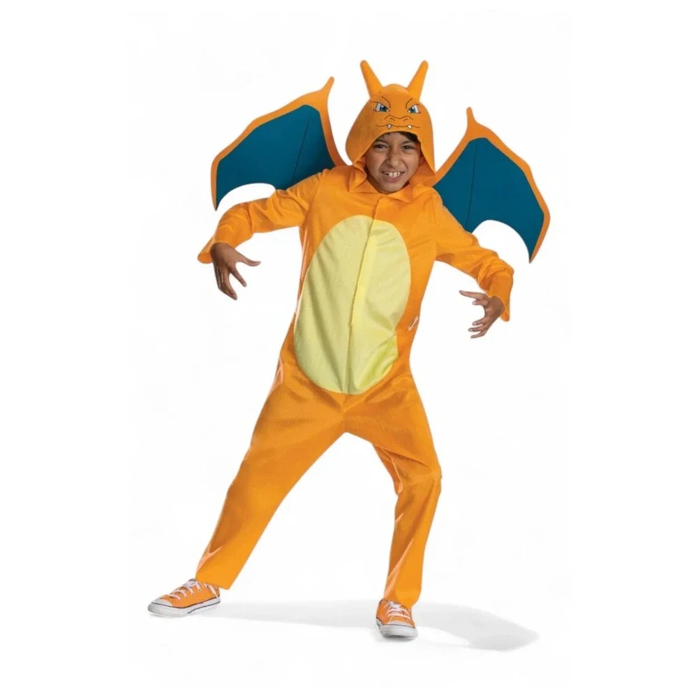 Pokemon Charizard Kids Costume Hooded Jumpsuit Playsuit Disguise Cosplay 14 16